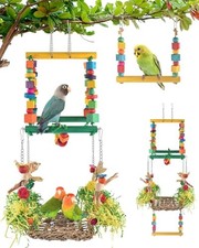 Bird Hammock Toys Parakeet Perches Swing, 3in1 Detachable Parrot Cage