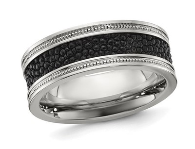 Mens Stainless Steel 8mm Stingray Inlay Wedding Band Ring