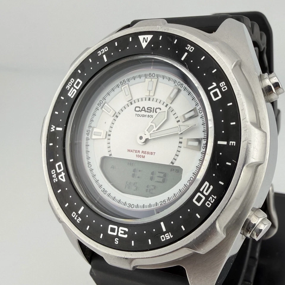 Reloj cronógrafo alarma para hombre muy raro Casio AMW-S320 resistente solar Ana-Digi 100 m WR Foto 3 de 4