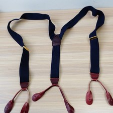 CAS West Germany Suspender Mens Navy Blue Button End Leather Braces Suit VINTAGE