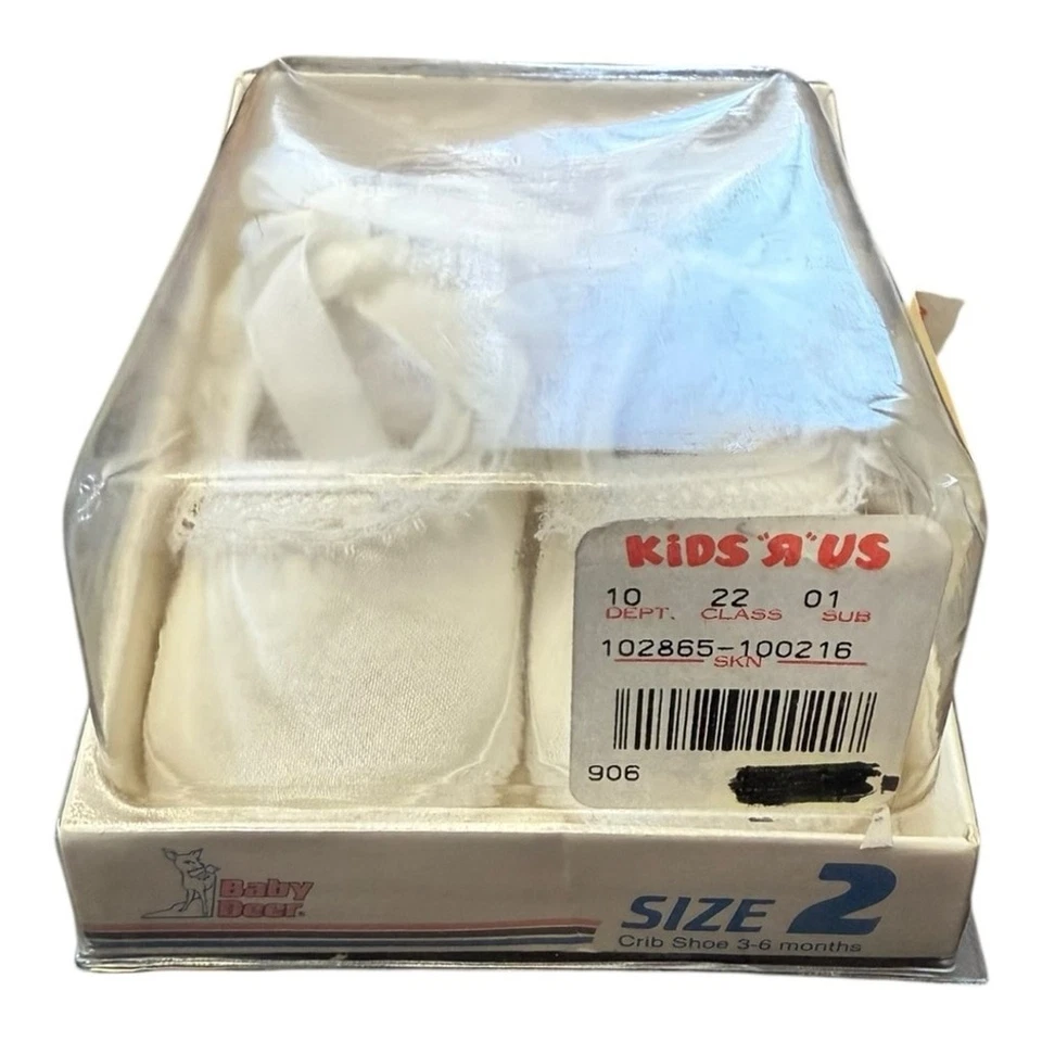 Zapatos de cuna vintage para bebé ciervo blanco satinado con encaje y cinta talla 2 (3-6M) nuevos en caja Foto 3 de 4