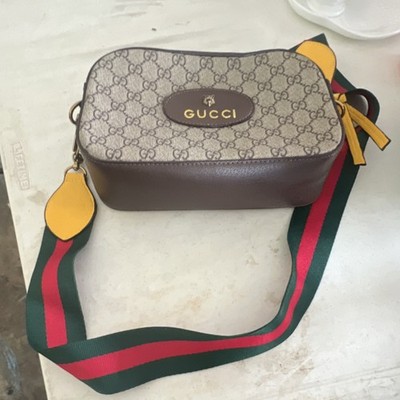 Gucci GG Monogram Crossbody Bag Zip Gold Hardware Green/Red Strap Dust Bag