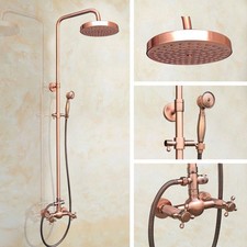 Antique Red Copper Bathroom Rain Shower Faucet Set Dual Handles Mixer Tap srg522