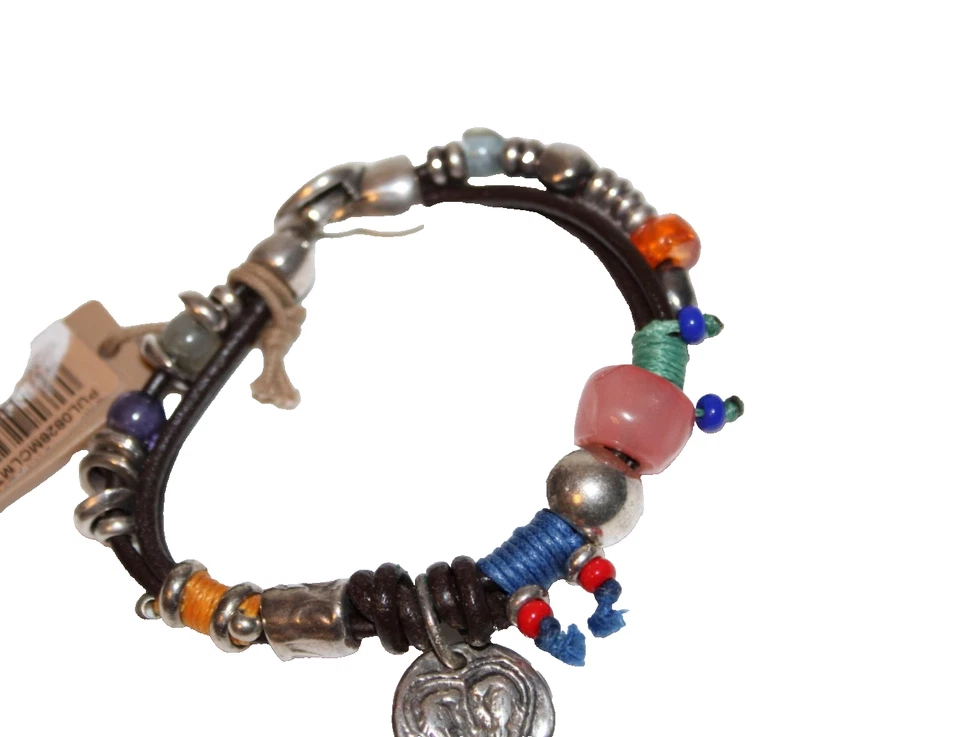 Pulsera Uno de 50 cuero y plata de ley dijes piedras varias filas unisex Foto 4 de 4