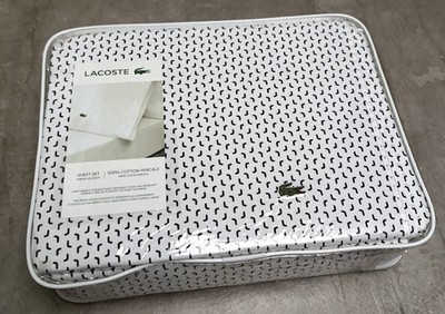 Lacoste King Sheet Set Cotton Percale Boomrang Print White & Black (Anthracite)