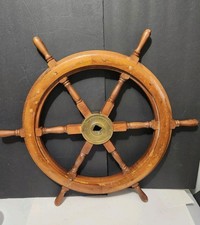 Original Wood Brass Ships Wheel Nautical Boat Large 27" Helm