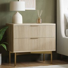 Wide Oak and Gold Ribbed 2 Drawer Bedside Table - Valencia VLC018