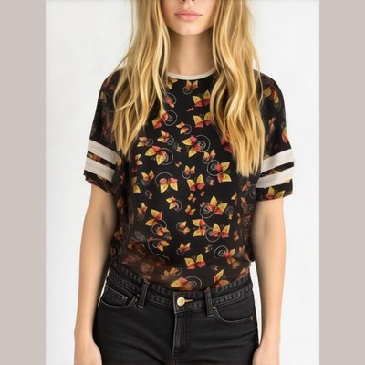 LuLaRoe Womens Top Sz XXS Irma Tunic Butterfly Print Black Pale Yellow NEW 