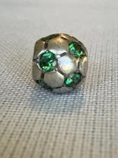 Pandora ALE 925 Sterling Silver Soccer Ball Charm With Green Cz Retired