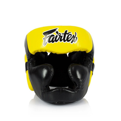Fairtex HG13 Diagonal Vision Leather Boxing Headgear Full Protection Yellow L-XL
