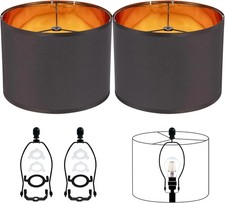 Black Lamp Shades Drum Set of 2 Medium Gold 12-Inch Replacement Lamp Shades for