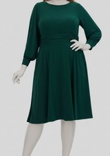 Jessica Howard Women's Green Ruched Boatneck Long Sleeve Dress Plus Size 16W