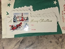 15 VTG NOS PACK SILVERY EMBOSSED CHRISTMAS GIFT TAGS W/ STRINGS SANTA SLEIGH 10C