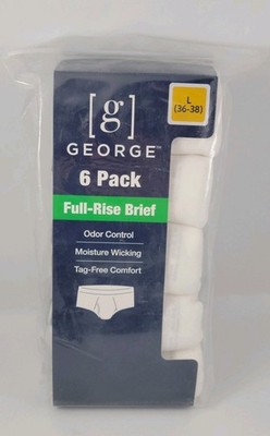 George Men's Full Rise Briefs 6 Pack Size Large White  (36-38) NIP
