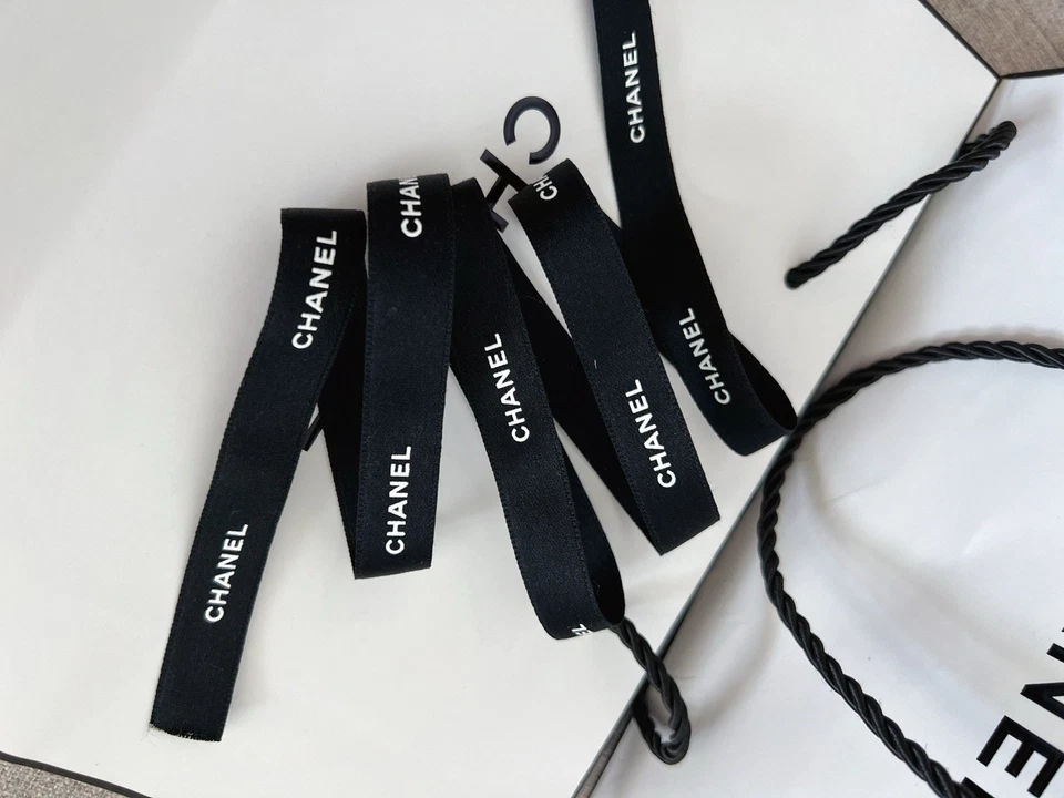 Authenic Chanel Black With White Font Gift Wrap Ribbon 1 Yard (Width 1/2") - Image 3 of 4
