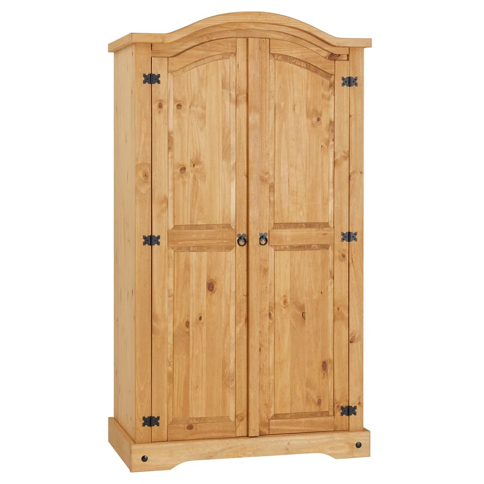 Armoire penderie avec 2 ports au style mexicain en pin finition teintée/cirée - Photo 1/4