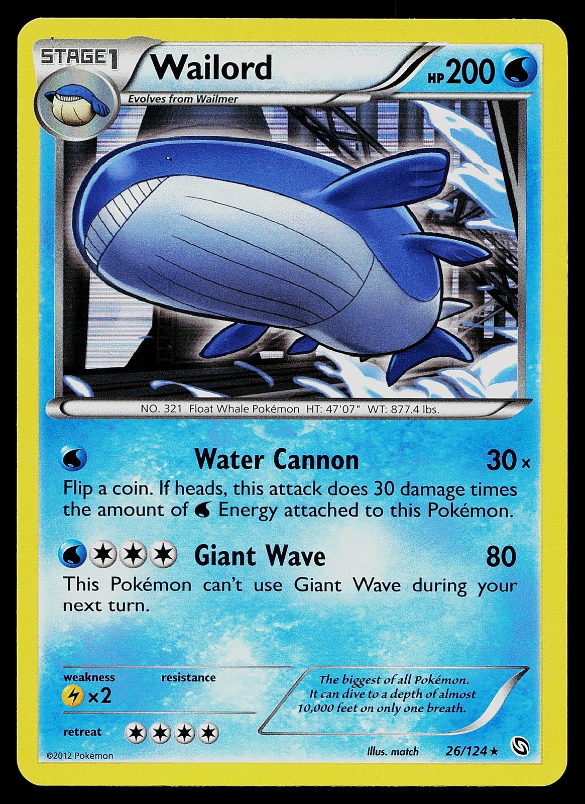 Pokemon Card - Wailord Dragons Exalted 26/124 Holo Rare