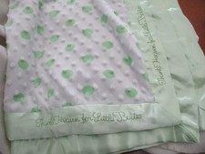 Snugly Baby White Green Minky Dot Baby Blanket Bumpy Thank Heaven Babies Satin