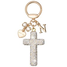 Cute Fashion Cross Keychain Initial Letter Keys Charm Gifts for Women with Ke...
