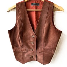 Vintage Brown Suede Leather Western Cowboy Vest Men s Size M Rugged