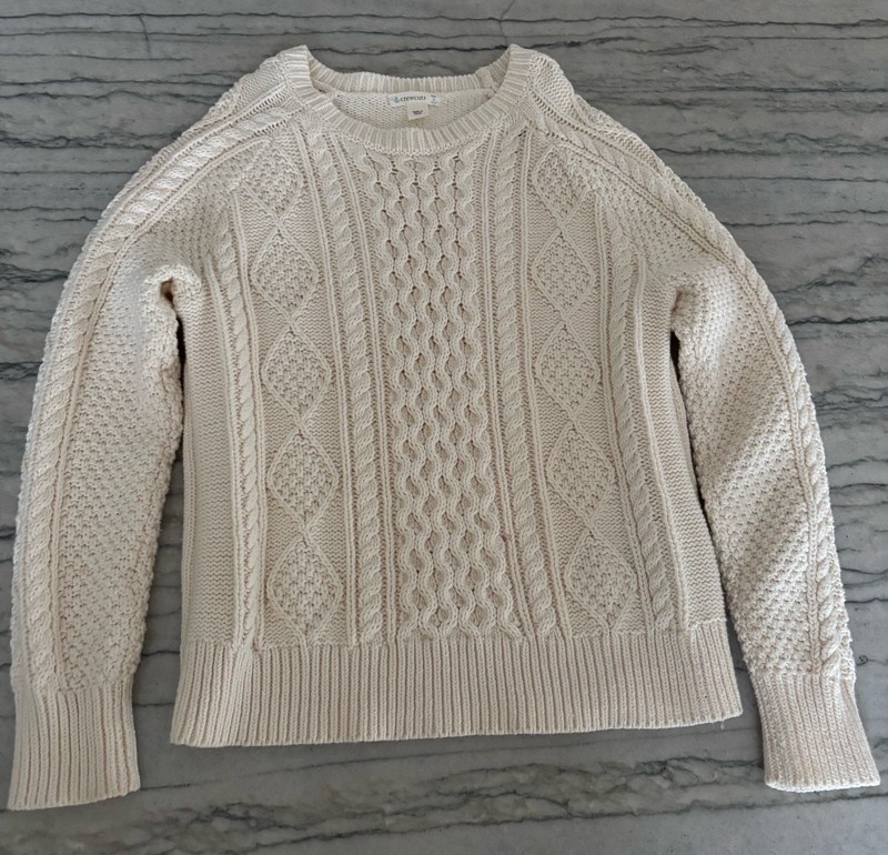 Crewcuts Girl's Ivory White Cotton Cable Knit Fisherman's Sweater in Size M 8-9