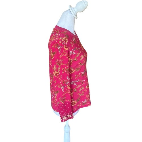 Sundance Loretta Thermal Tee Waffle Knit Top Floral Velvet Cuff Womens Med Pet - Picture 5 of 13