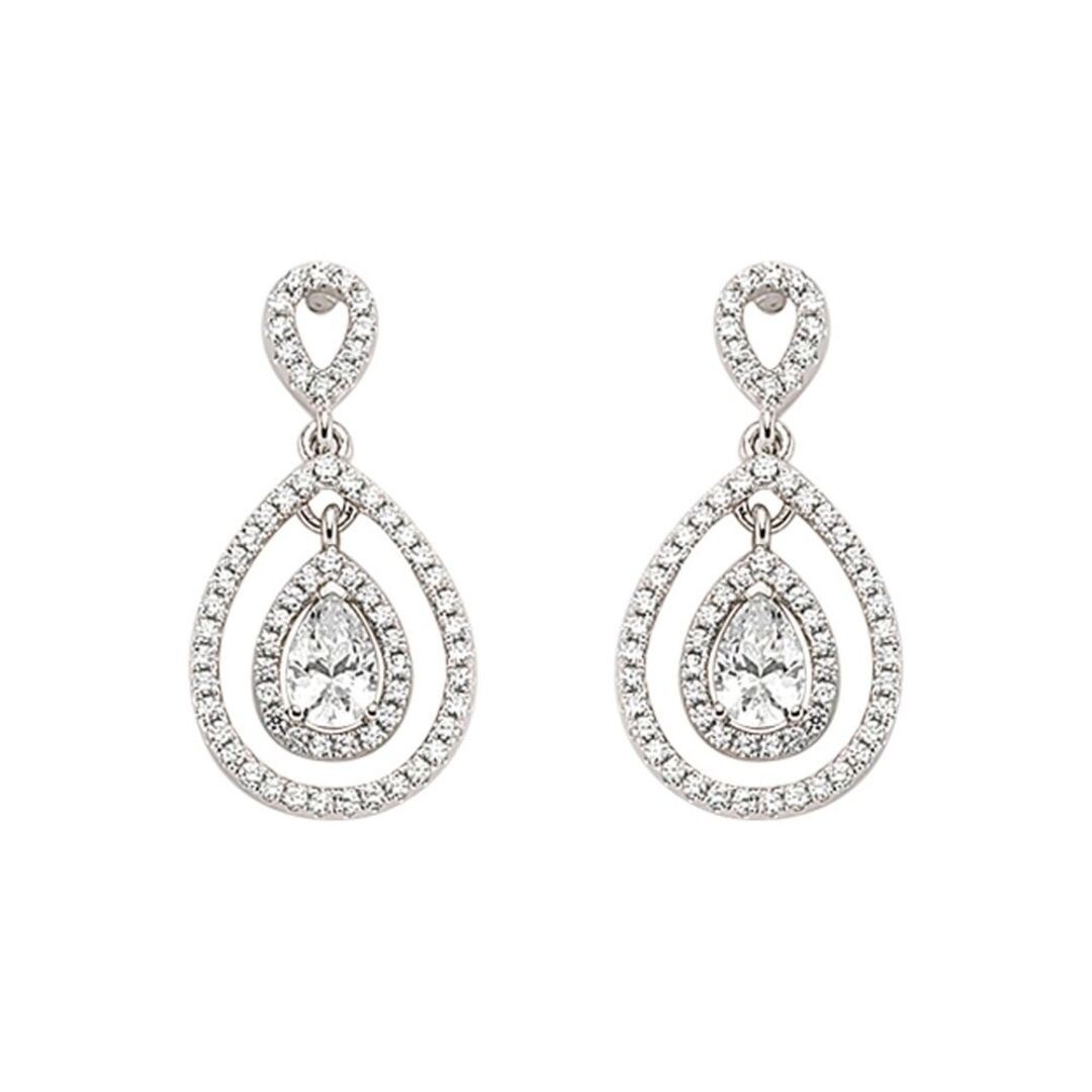 Silver Jewelco London Pear CZ Teardrop Halo Drop Earrings