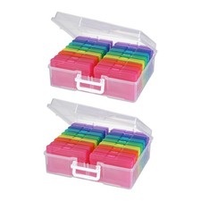 16 In 2Pack Plastic Photo Storage Containers with Handles novelinks Transparent