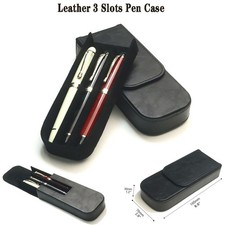 Leather 3 Slots Hard Fountain Pen Case Stationery Storage Box Organizer Gift