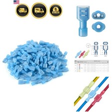 100 Pcs Blue Nylon Female Spade Connectors 16-14 AWG Quick Disconnect Wire Te...