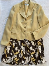 John Meyer of Norwich Golden Yellow & Brown Blazer & Skirt Two Piece Suit Sz 12