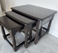 Ercol Gold Label Old Colonial Nest Of 3 Tables Solid Dark Elm Wood