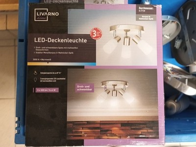 Livarno Deckenleuchte Deckenlampe 3-flammig rund Opalglas LED 3x320lm 4W je LM