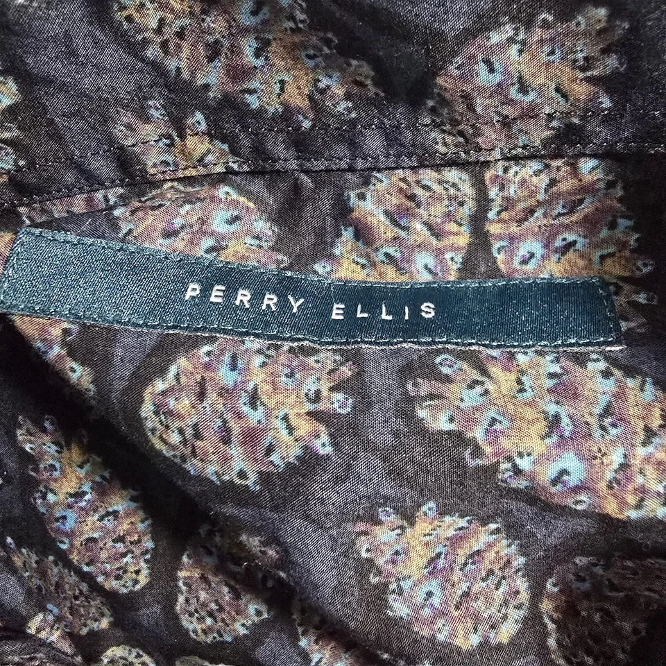 Camisa de hombre Perry Ellis manga larga con botones azul marino estampado cachemir talla 2XL Foto 2 de 4