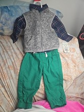 Cat  Jack 3 Piece Boys NB Outfit Vest Plaid Button Down Shirt Pants NEW 3-6 M