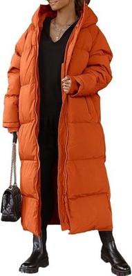 Shanfetl Women Long Quilted Coat Hooded Maxi Length Long Sleeve Puffer Jacket Pa