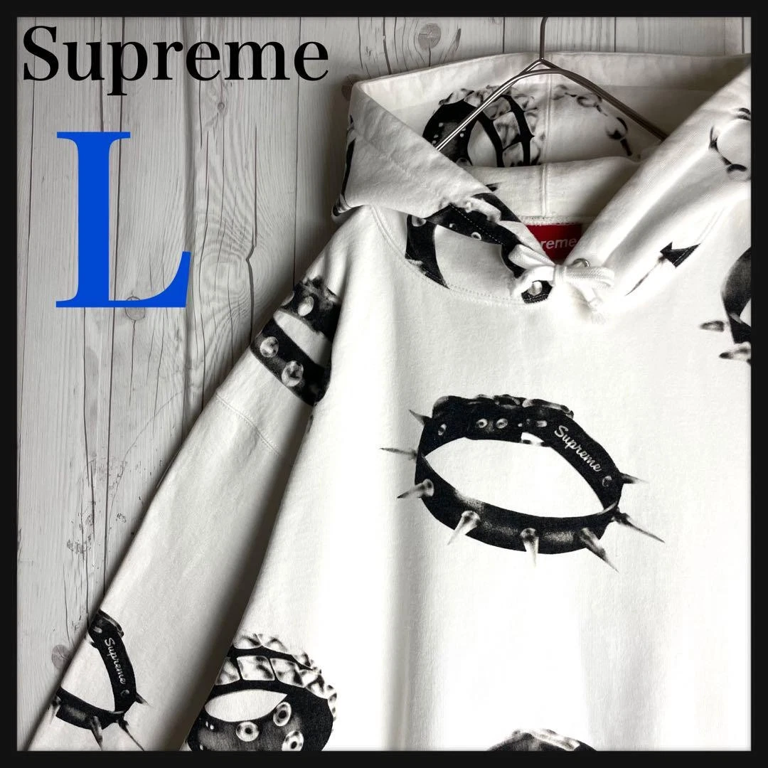 Sweat à capuche homme Supreme L motif intégral col clous iconique streetwear rare d'occasion
