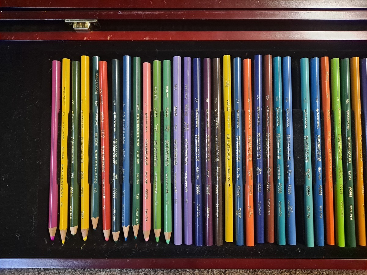 Vintage Sanford Prismacolor Wood Box 82 Pencils + 11 Art Stix USA