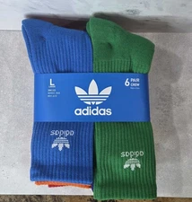 adidas Originals Trefoil Brights 6-Pack Crew Socks - Large - IU6182 - NEW