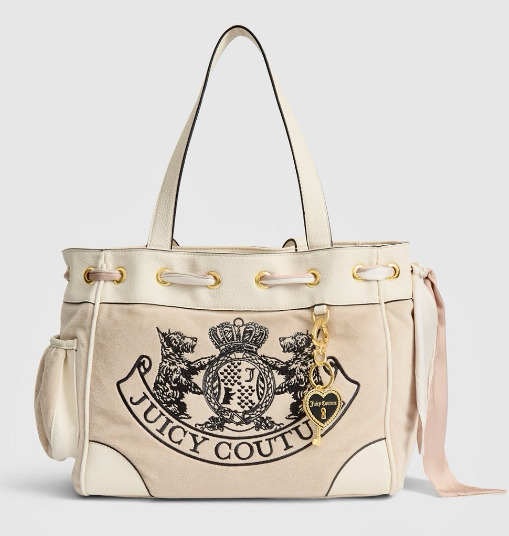 Juicy Couture Daydreamer Twig Scottie Dogs Velour Bag Beige BNWT