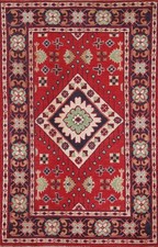 Geometric Red Wool Oriental Rug 3x5 Vegetable...
