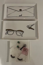 Set Of 3 Kate Spade Lenox Porcelain Snail Mail Eyeglass & Keys Eye Lashes Trays