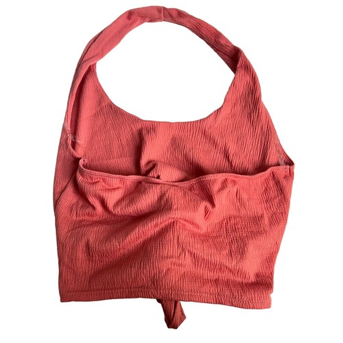 Bundle of crop tops large solid basics pink yellow magenta short sleeve halter - Picture 5 of 13