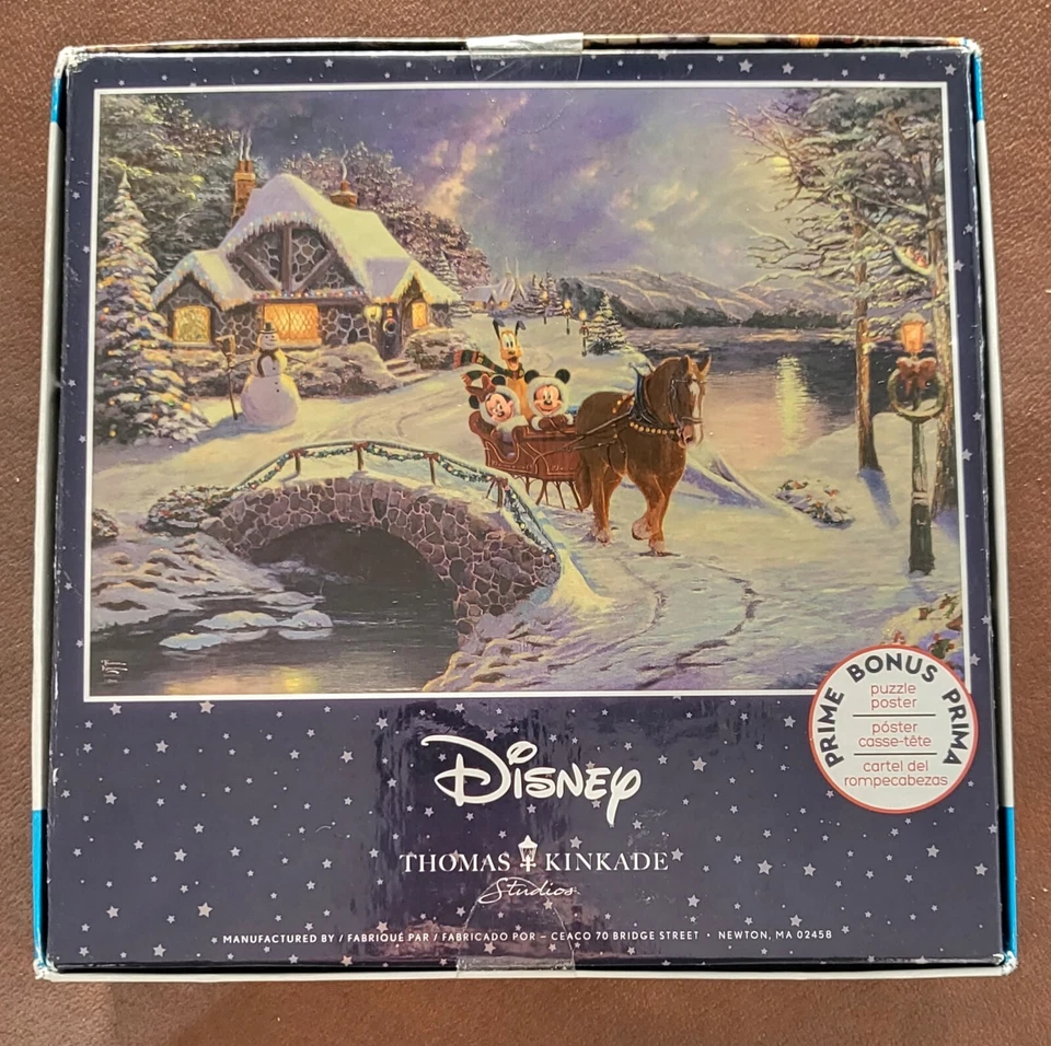 Ceaco Thomas Kinkade Disney Puzzle Mickey Minnie Sleigh Ride Christmas 1000pc - Image 2 of 2