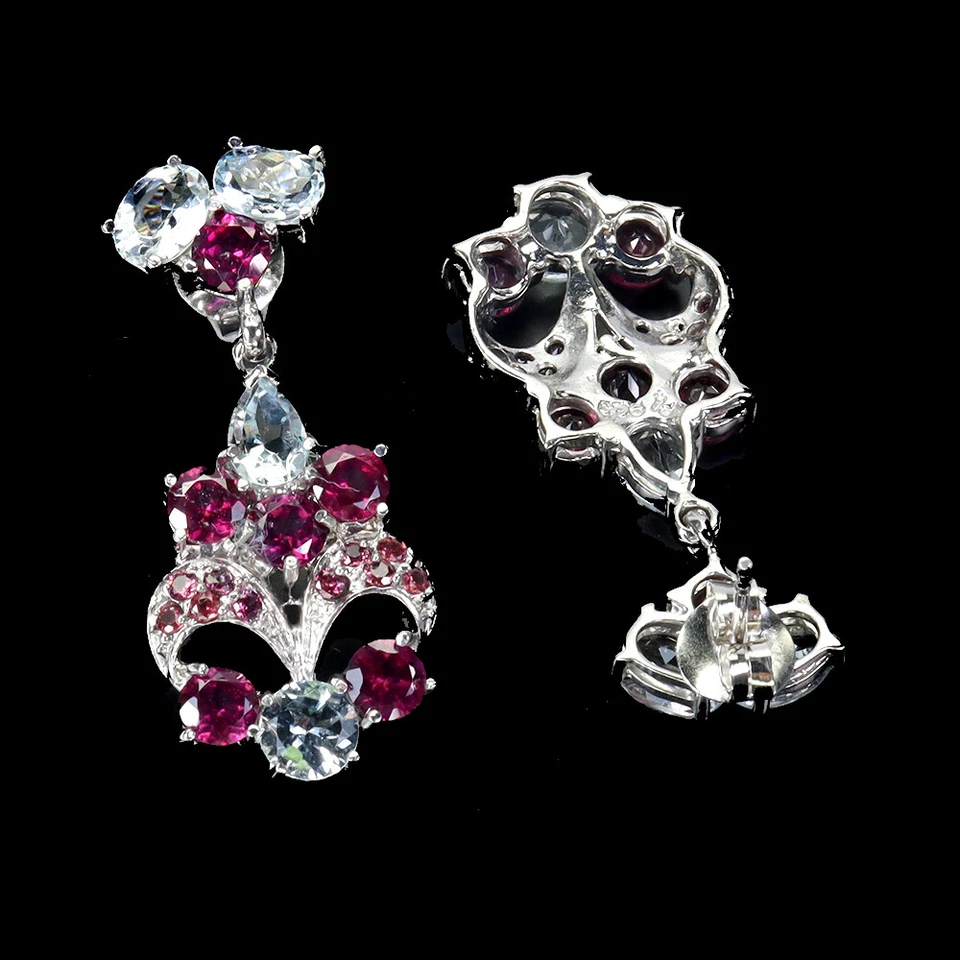 Pendientes de plata de ley 925 pera aguamarina rodolita granate piedras preciosas joyería Foto 3 de 4