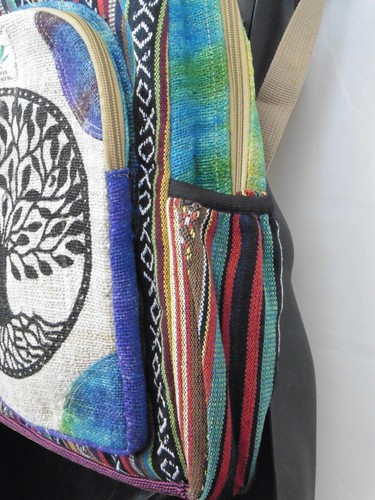 Hemp Backpack Large Nepalese Rucksack Tree of Life Print - Picture 5 of 9