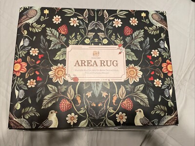 Rugcomf  Rug 3x5 Washable Rectangular Rug Non Slip Low Pile Boho Floral Black