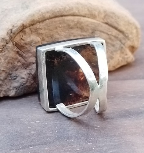 Large Amber silver ring blue green natural untreated costume jewelry - Bild 7 von 14