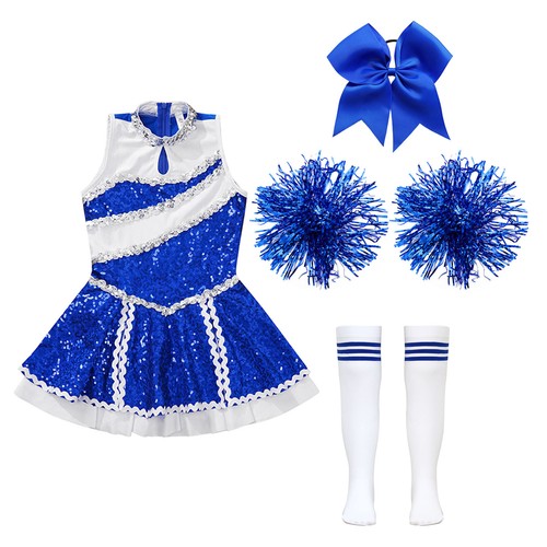 Mädchen Cheerleader Cheerleading Kostüm Schulmädchen Uniform Kleid mit Zubehör - Picture 39 of 56