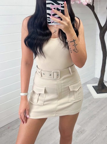 Para mujeres Damas Cintura Alta Cinturón Carga Bolsillos Falda Verano Fiesta Pantalones Cortos Falda - Imagen 8 de 14